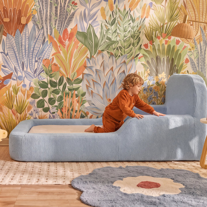 Cama Montessoriana Solteiro – Bouclé Azul Claro - imagem 3