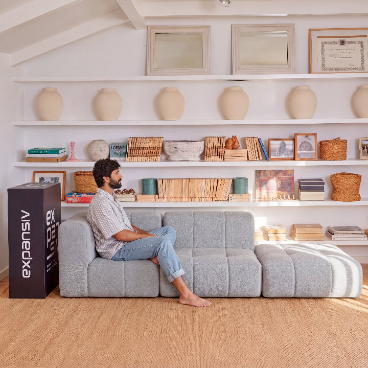 Sofá Modular 3 Lugares na Caixa Puzzle – Bouclé Cinza - imagem 5