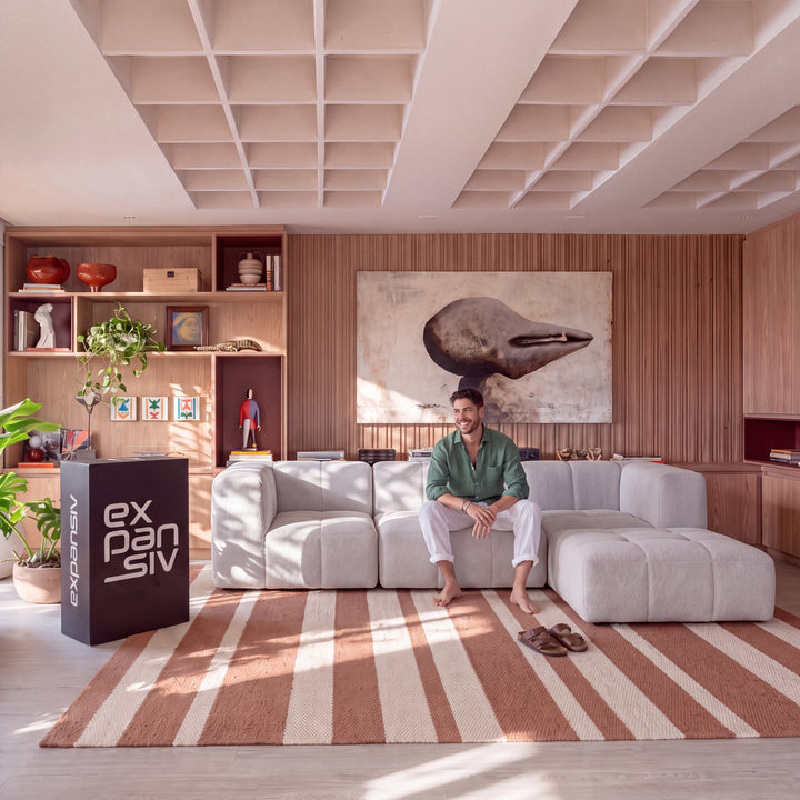 Sofá Modular 4 Lugares na Caixa Puzzle – Bouclé Cinza