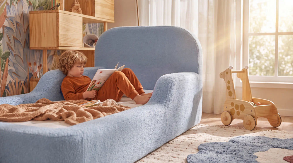 Cama Montessoriana Solteiro – Bouclé Azul Claro - foto 2