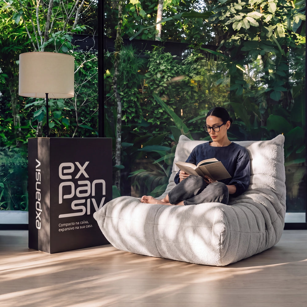 Poltrona na Caixa Mood – Bouclé Cinza