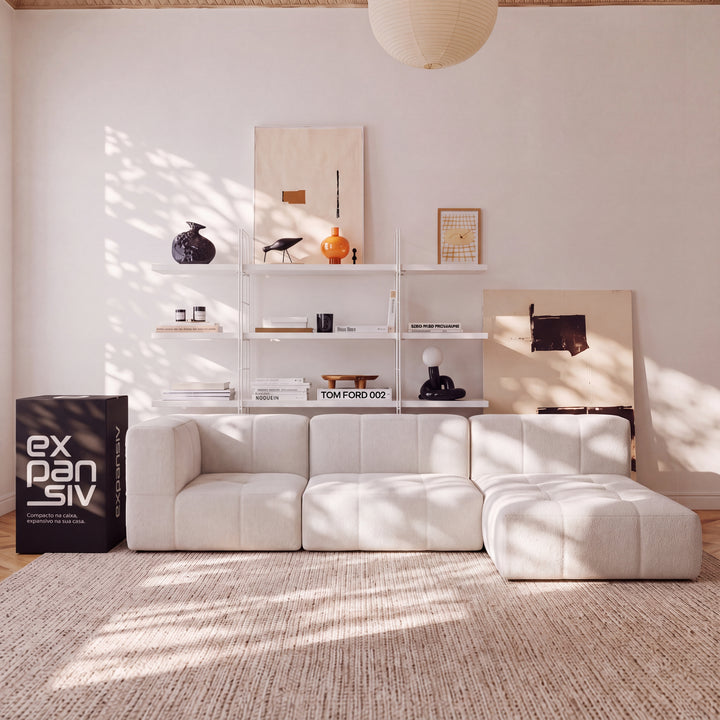 Sofá Modular 4 Lugares na Caixa Puzzle – Bouclé Linho