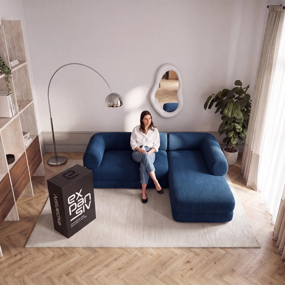 Sofá Cama Casal Flow 2 Lugares na Caixa – Bouclé Azul Marinho - foto 3