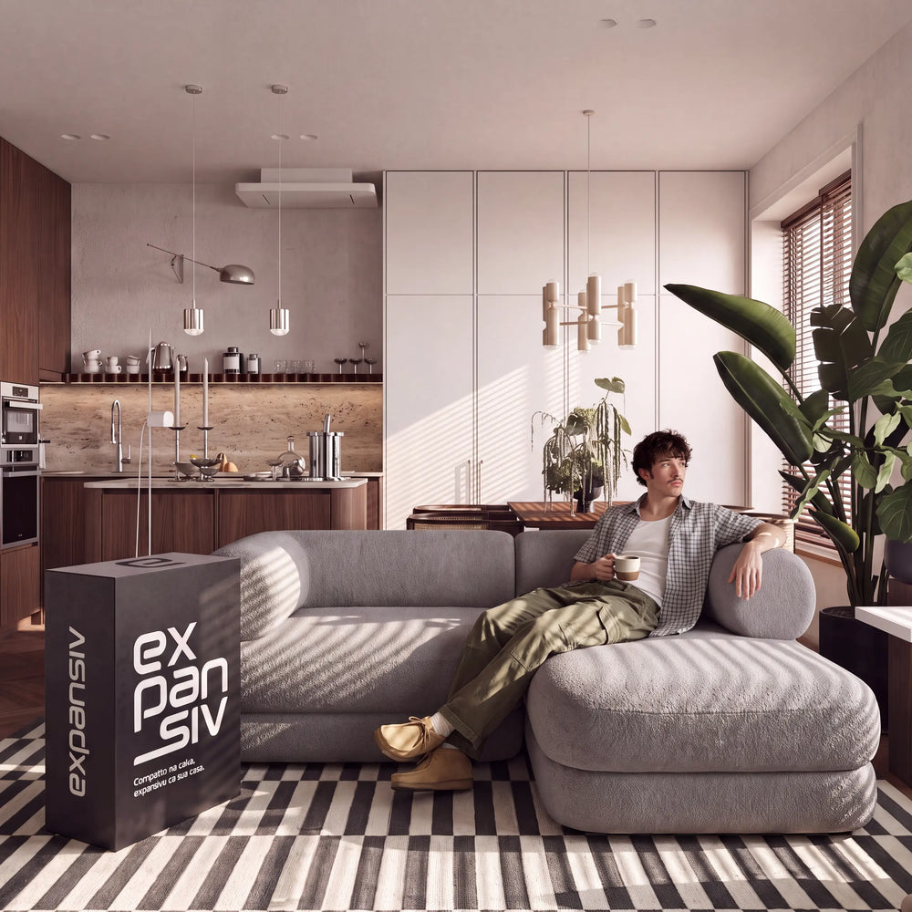 Sofá Cama Casal Flow 2 Lugares na Caixa – Bouclé Cinza - foto 4
