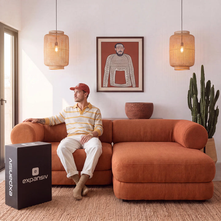 Sofá Cama Casal Flow 2 Lugares na Caixa – Bouclé Terracota