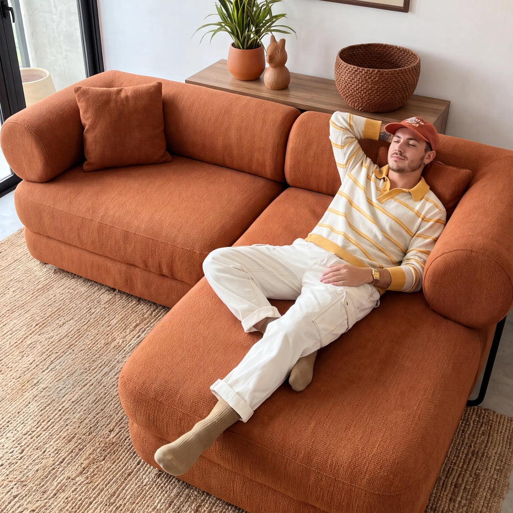 Sofá Cama Casal Flow 2 Lugares na Caixa – Bouclé Terracota - foto 3