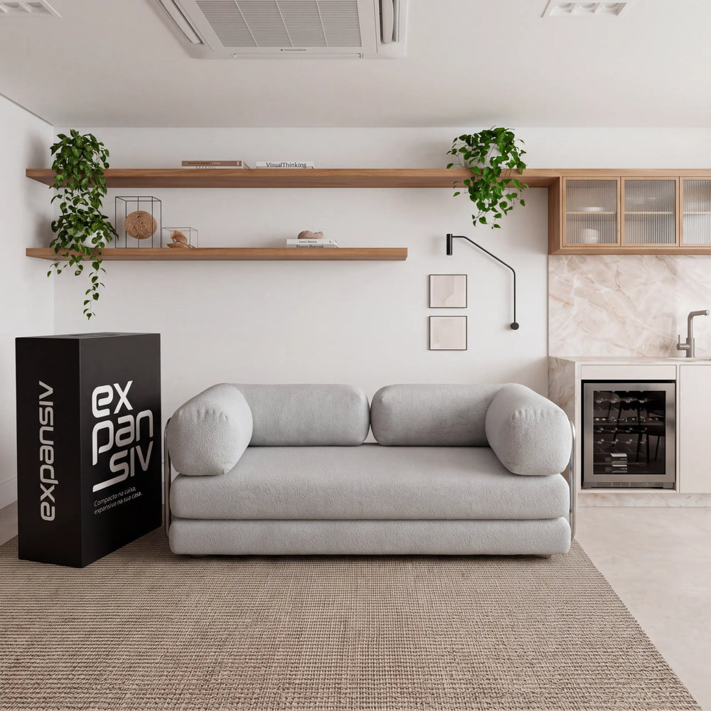 Sofá Cama Casal Flux 2 Lugares na Caixa – Bouclé Cinza - foto 2