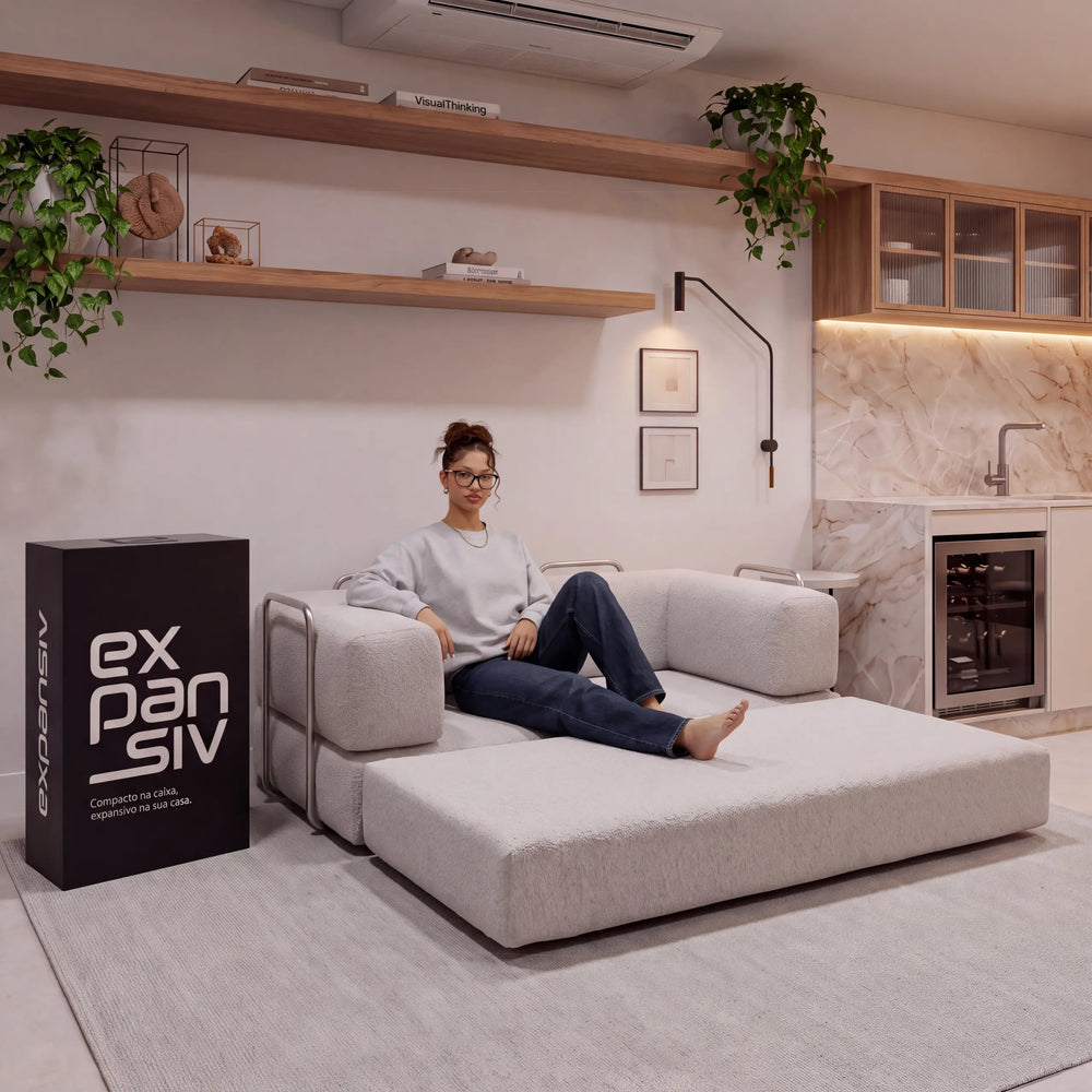 Sofá Cama Casal Flux 2 Lugares na Caixa – Bouclé Cinza - foto 3