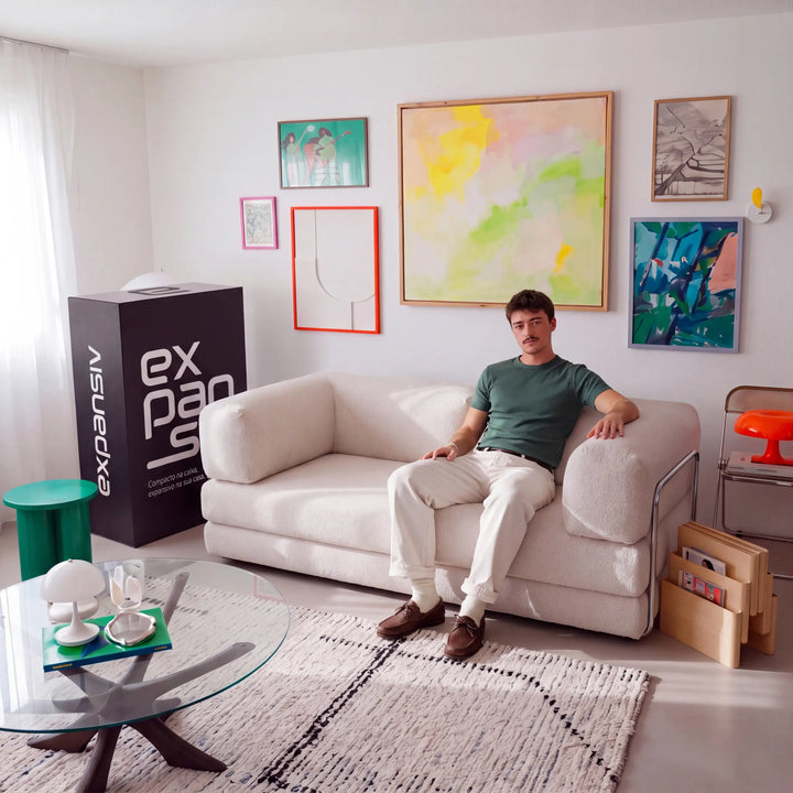 Sofá Cama Casal Flux 2 Lugares na Caixa – Bouclé Linho