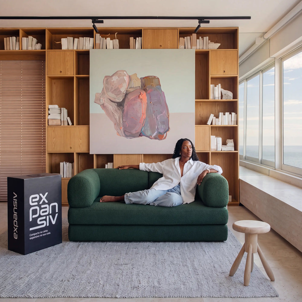 Sofá Cama Casal Flux 2 Lugares na Caixa – Bouclé Verde Musgo - foto 4