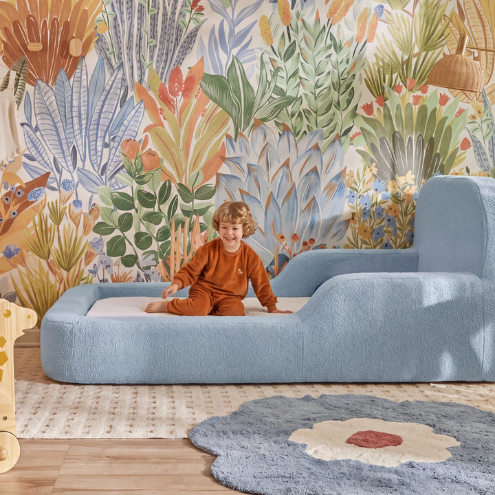 Cama Montessoriana Solteiro – Bouclé Azul Claro