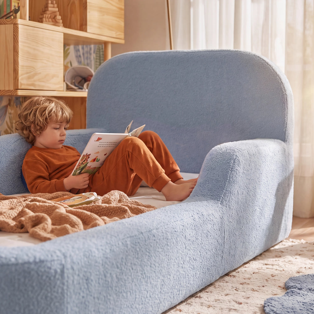 Cama Montessoriana Solteiro – Bouclé Azul Claro - imagem 2