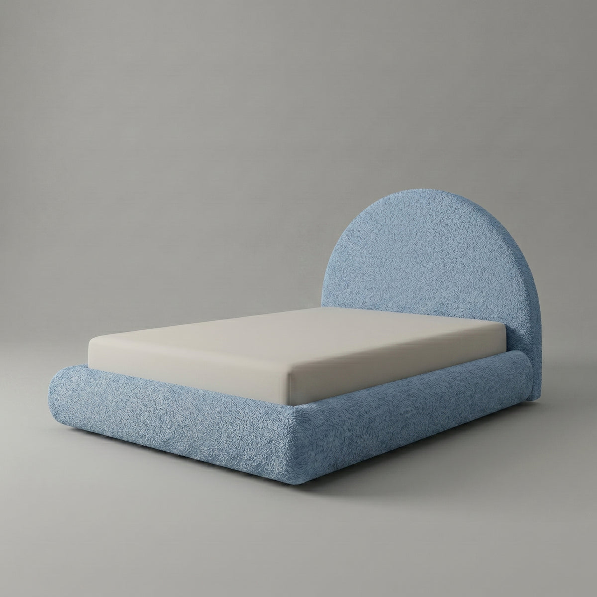 Cama na Caixa Solteiro – Bouclé Azul Claro