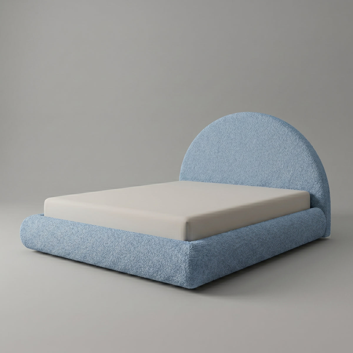 Cama na Caixa Casal – Bouclé Azul Claro