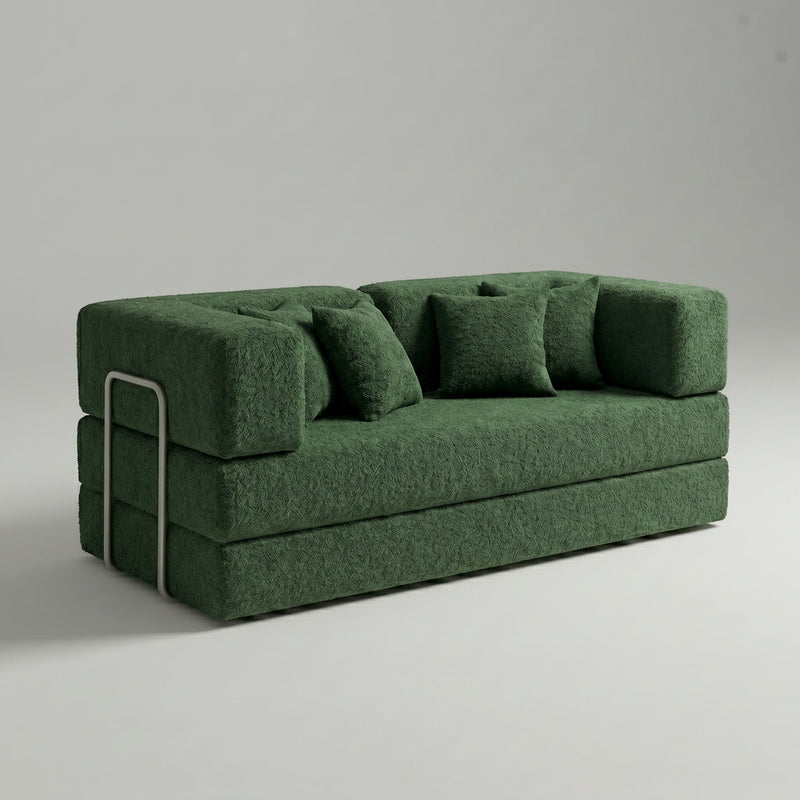 Sofá Cama Flux – Bouclé Verde Musgo