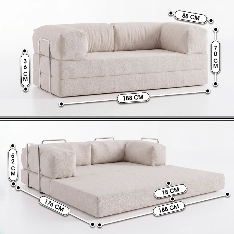 Medidas de Sofá Cama Casal Flux 2 Lugares na Caixa – Bouclé Cinza