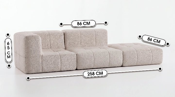 Medidas de Sofá Modular 4 Lugares na Caixa Puzzle – Courino Marrom