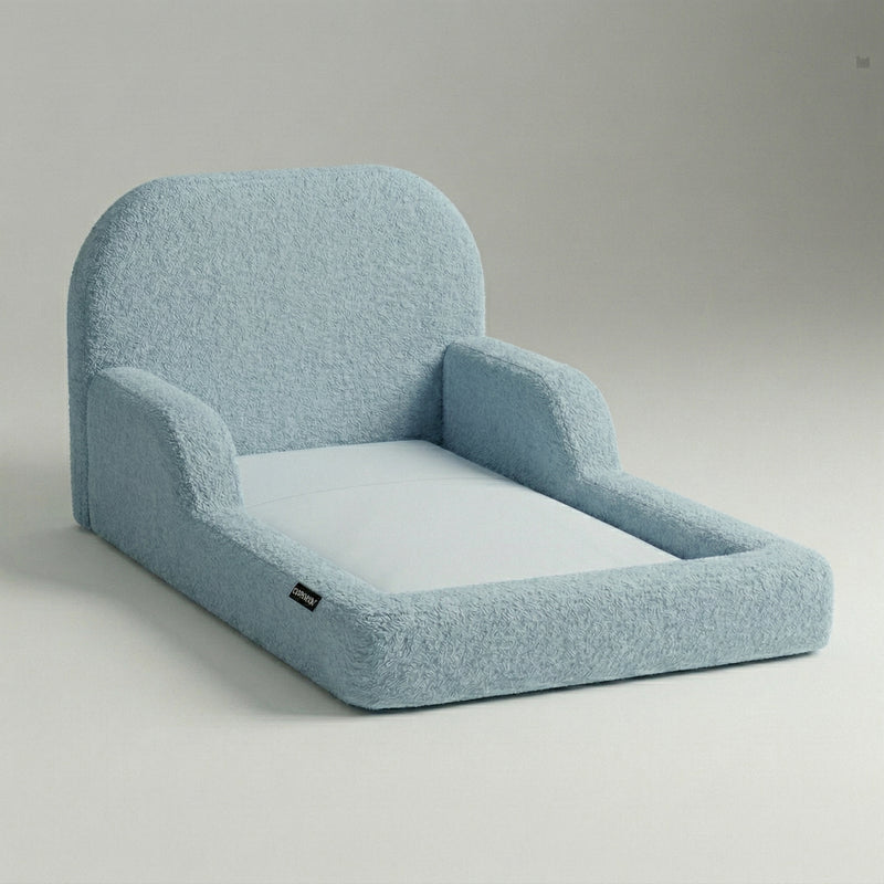 Cama Montessoriana Solteiro – Bouclé Azul Claro