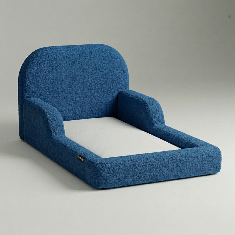 Cama Montessoriana Solteiro – Bouclé Azul Marinho