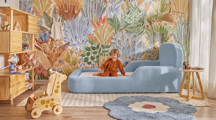 Cama Montessoriana Solteiro – Bouclé Azul Claro