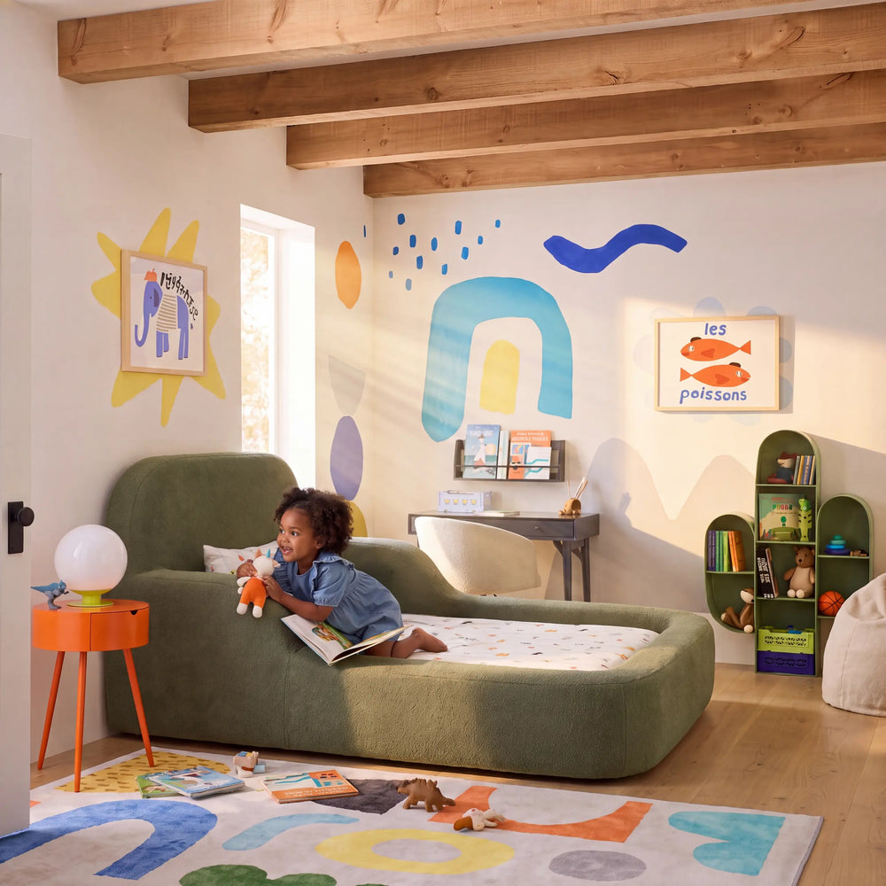 Cama Montessoriana Solteiro – Bouclé Verde Musgo