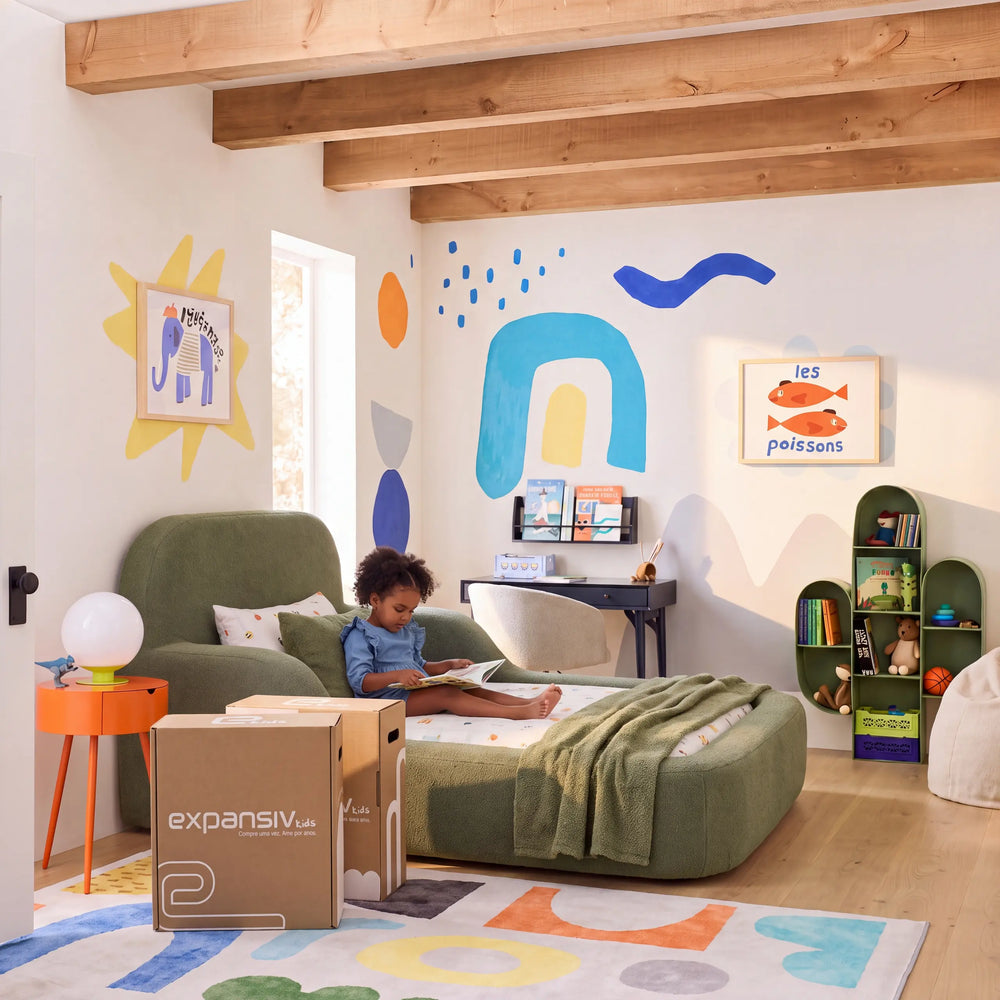 Cama Montessoriana Solteiro – Bouclé Verde Musgo - foto 2