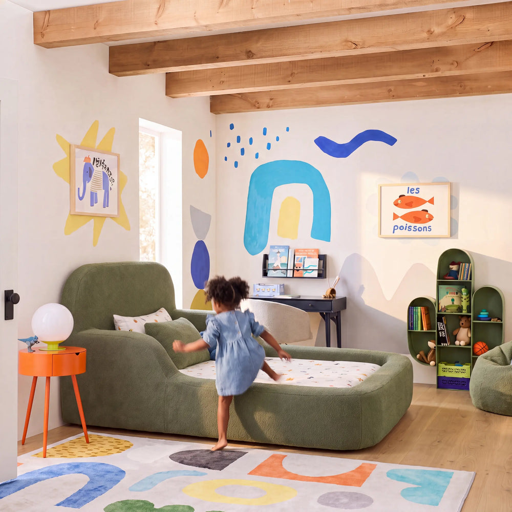 Cama Montessoriana Solteiro – Bouclé Verde Musgo - foto 4
