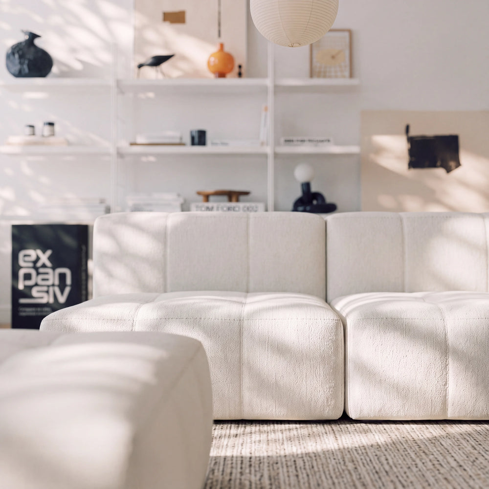 Sofá Modular 4 Lugares na Caixa Puzzle – Bouclé Linho