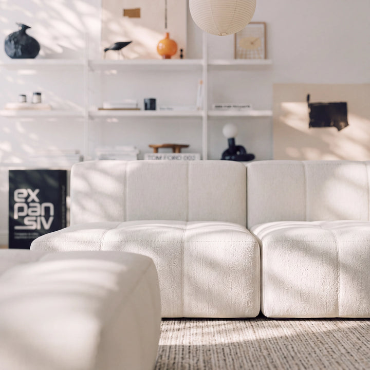 Sofá Modular 4 Lugares na Caixa Puzzle – Bouclé Linho