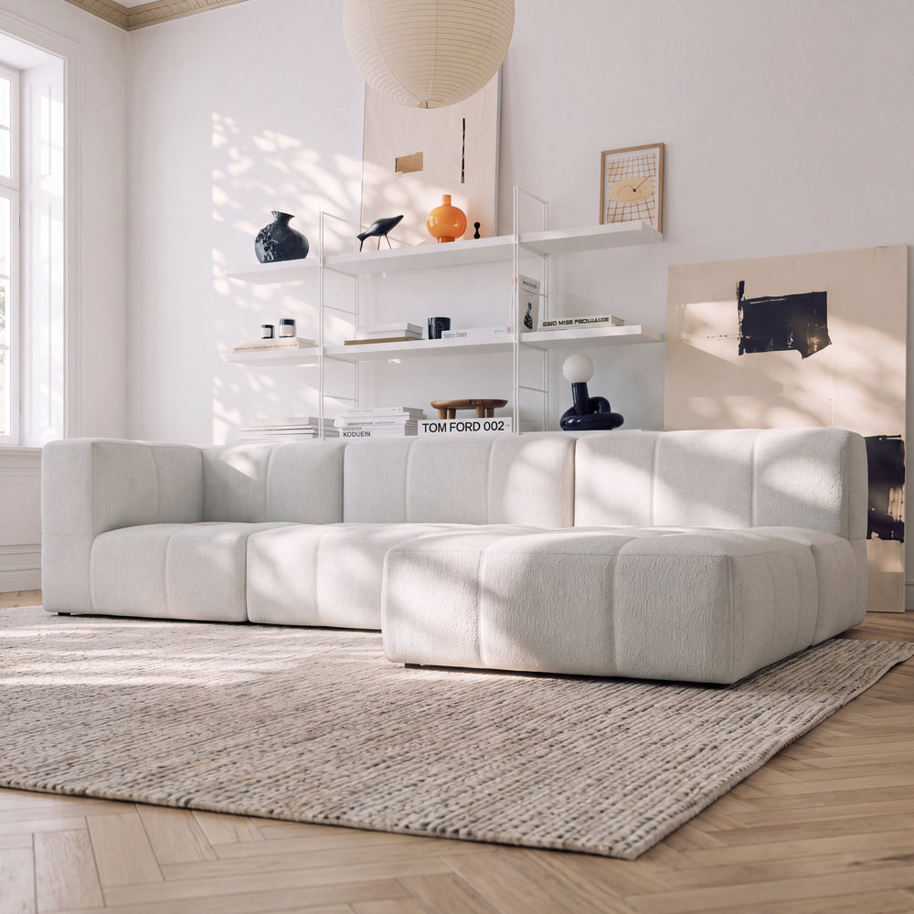 Sofá Modular 4 Lugares na Caixa Puzzle – Bouclé Linho