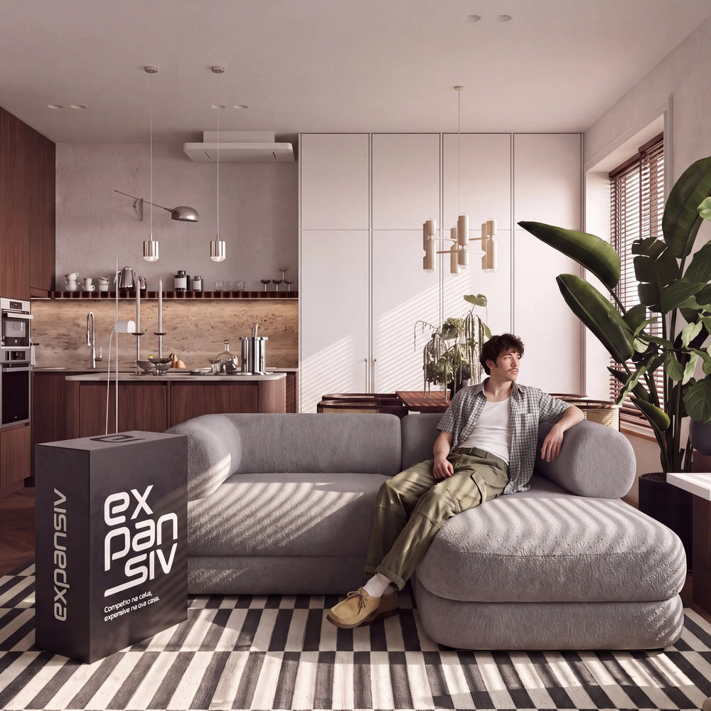 Sofá Cama Casal Flow 2 Lugares na Caixa – Bouclé Cinza