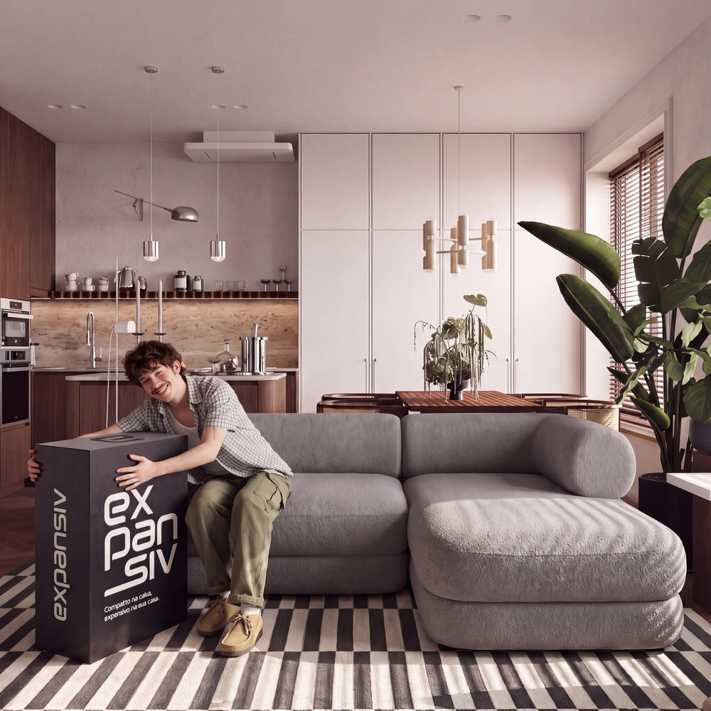 Sofá Cama Casal Flow 2 Lugares na Caixa – Bouclé Cinza - foto 5