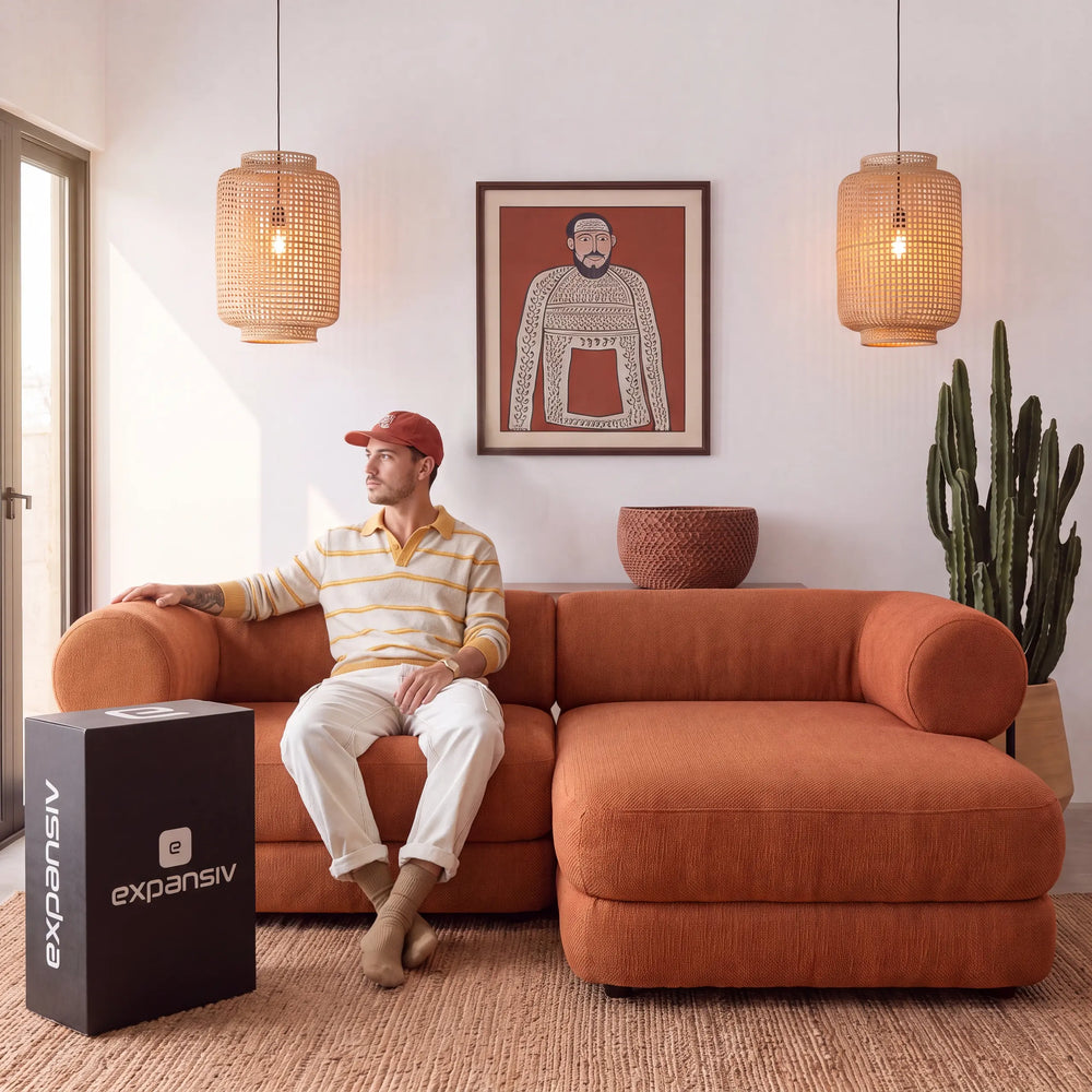 Sofá Cama Casal Flow 2 Lugares na Caixa – Bouclé Terracota