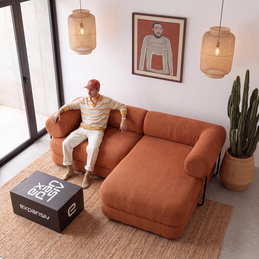 Sofá Cama Casal Flow 2 Lugares na Caixa – Bouclé Terracota - foto 5