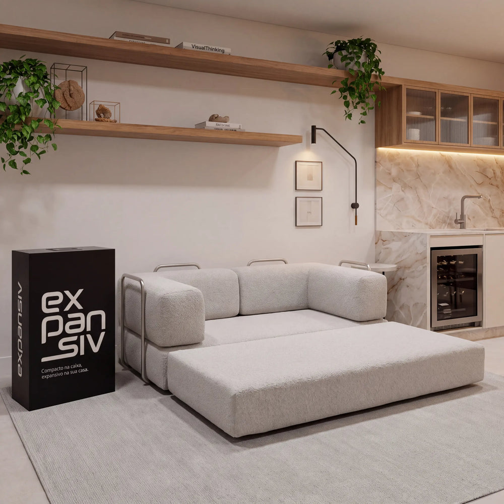 Sofá Cama Casal Flux 2 Lugares na Caixa – Bouclé Cinza - foto 4