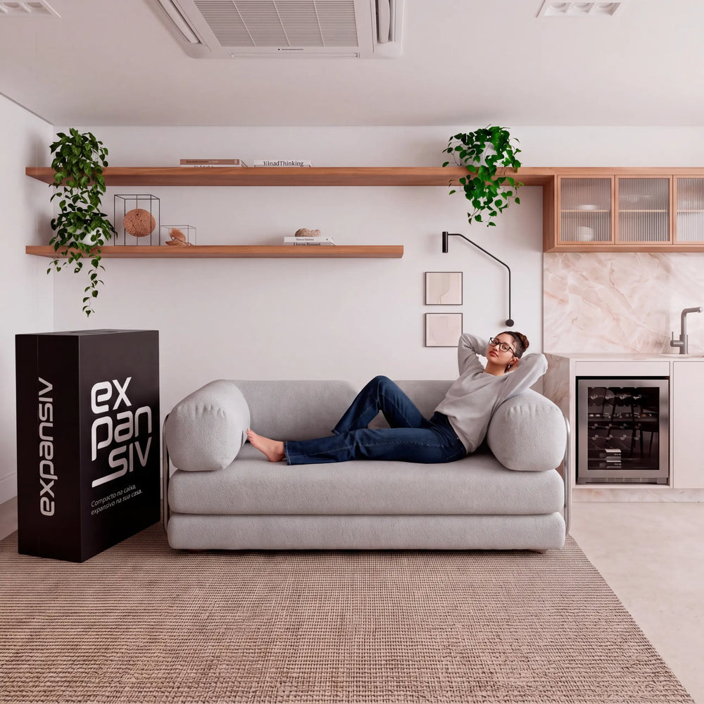 Sofá Cama Casal Flux 2 Lugares na Caixa – Bouclé Cinza - foto 5