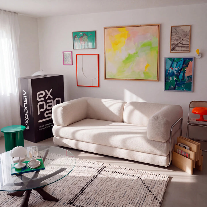 Sofá Cama Casal Flux 2 Lugares na Caixa – Bouclé Linho - foto 2