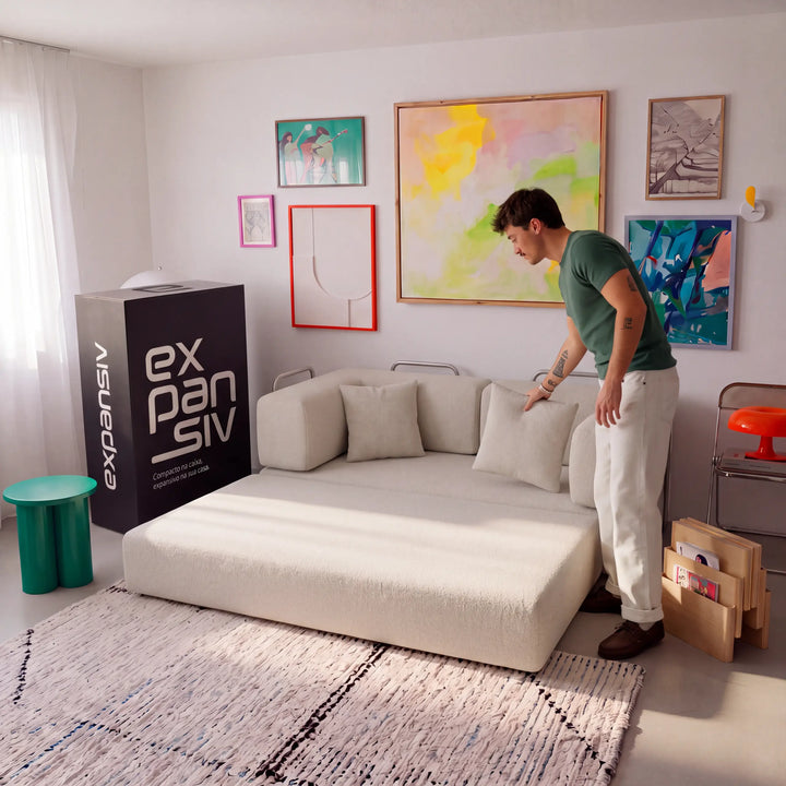 Sofá Cama Casal Flux 2 Lugares na Caixa – Bouclé Linho - foto 3