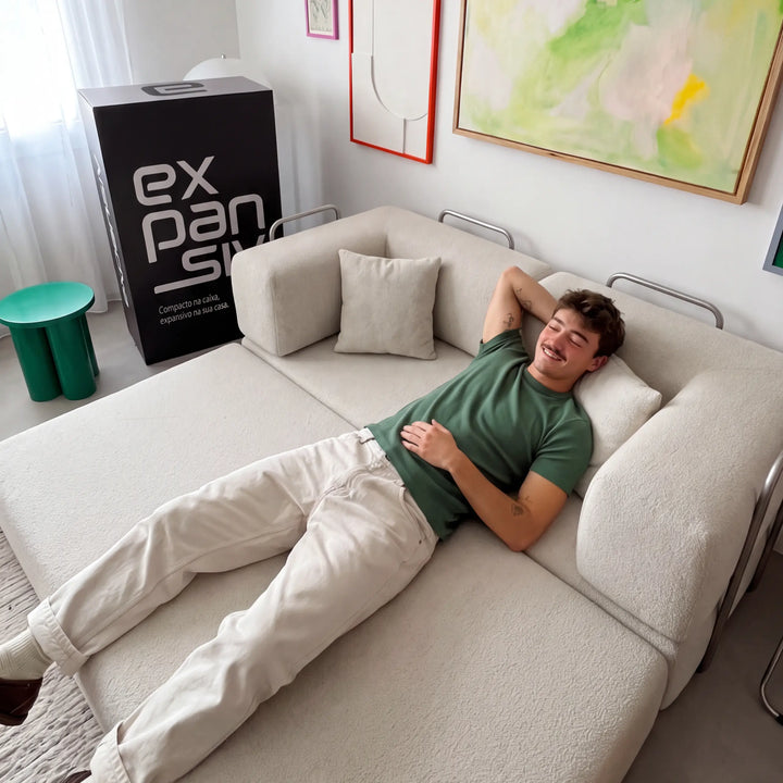 Sofá Cama Casal Flux 2 Lugares na Caixa – Bouclé Linho - foto 4