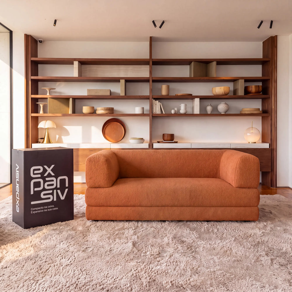 Sofá Cama Casal Flux 2 Lugares na Caixa – Bouclé Terracota - foto 2