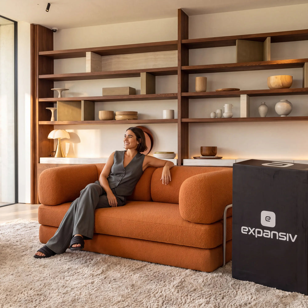 Sofá Cama Casal Flux 2 Lugares na Caixa – Bouclé Terracota - foto 4