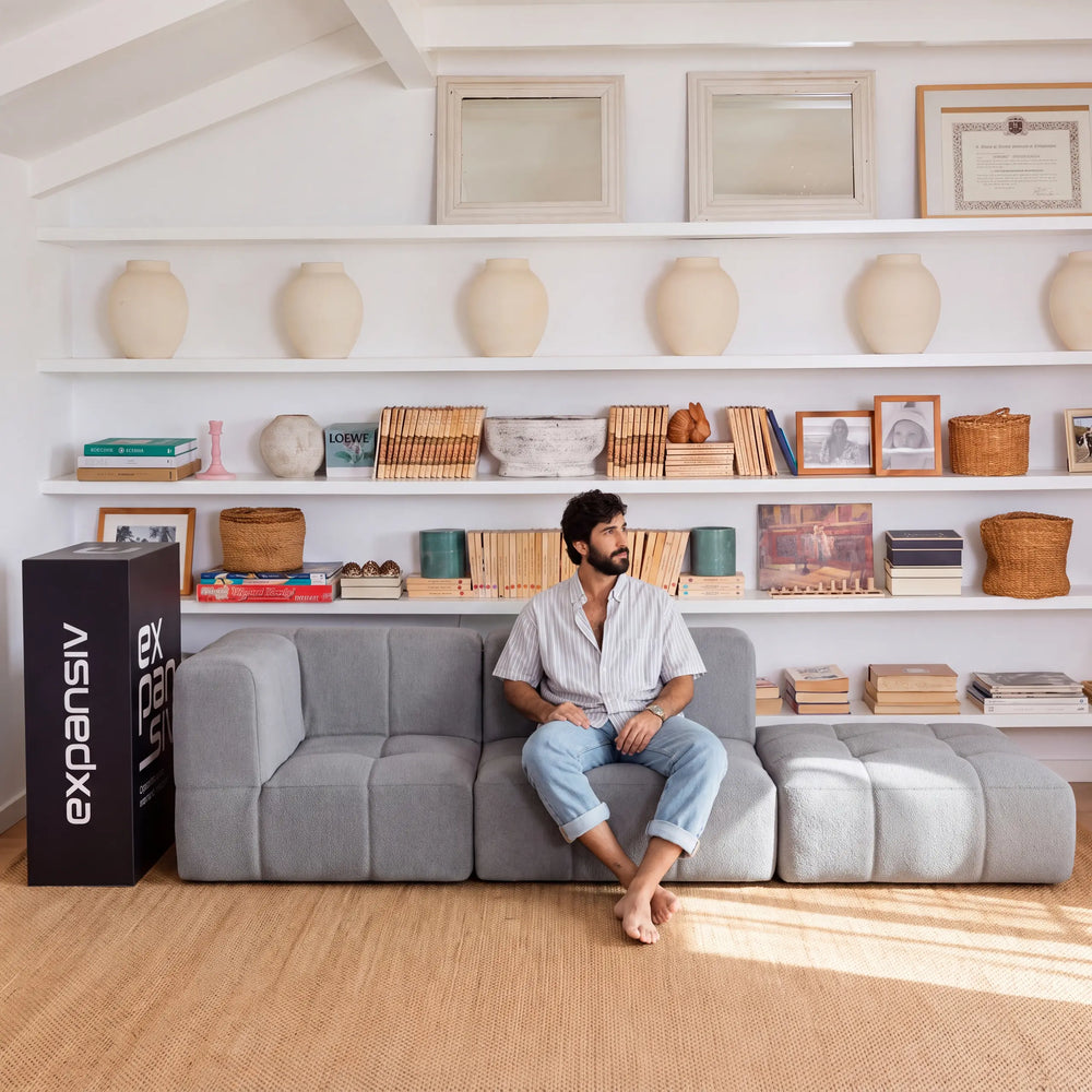 Sofá Modular na Caixa Puzzle – Bouclé Cinza