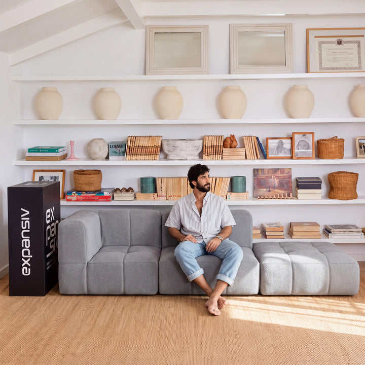 Sofá Modular na Caixa Puzzle – Bouclé Cinza